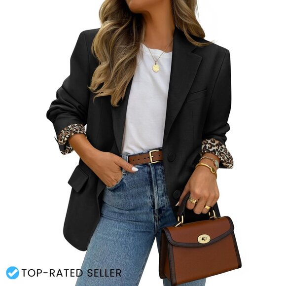 Oversized Blazer Classic Lapel Shoulder Pads Business Casual Work Jacket